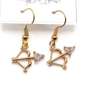 Handmade Goldtone Archers Bow and Arrow Marksman Earrings, New